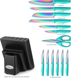 Marco Almond Knife Block Set, Knife Set Rainbow Color, 14 Piece Stainless Steel Kitchen Knife Sets with Block, KYA27 Chef Cooking Steak Knives Set for Kitchen