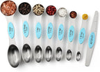 Spring Chef Stainless Steel Magnetic Measuring Spoons Set of 8 with Leveler, Nesting Metal Teaspoon & Tablespoon Measuring Spoons, Fits in Spice Jars, Kitchen Gadgets for Baking & Cooking - Aqua Sky