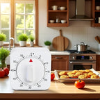 2Pcs White Timer Clock Square 60-Minute Mechanical Kitchen Timer Wind up Visual Cooking Clock with Loud Alarm No Batteries Required Ideal for Cooking Baking and Kitchen Thermometers and Timers