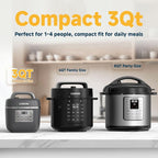 3QT Electric Pressure Cooker, 8-Function Compact Multi-Cooker with Ceramic Nonstick Pot – Saute, Pressure Cook, Slow Cook, Meat Stew, Rice, Delay Start, Keep Warm & Safe Venting, Gray
