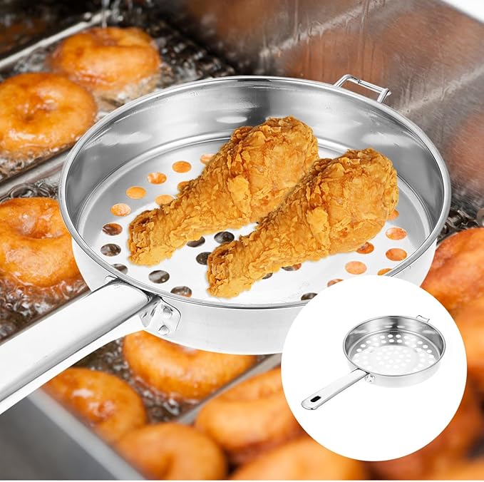 SHOWERORO Stainless Steel Flat Bottom Large Hole Strainer Spoon for Hot Pot Frying Cooking Dumplings 14.56X8.07X1.85 Inch Kitchen Colander with Mesh Filter