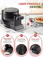 Waffle Maker, 1400W Double Belgian Waffle Iron 180° Flip, 8 Slices in 3 Mins, Rotating & Nonstick Plates, Anti-Scald, Removable Drip Tray Easy to Clean, Cool Touch Handle, Space-Saving Storage(Black)