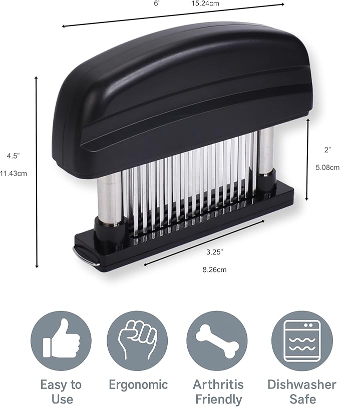 Meat Tenderizer Tool - 48 Stainless Steel Needle Blades for Tenderizing Chicken, Steak, Pork, Beef – Handheld Meat Tenderizer Stapler to Enhance Texture & Taste – Complete with Cleaning Brush