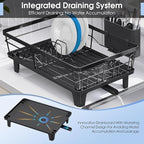 Urackify Compact Dish Drainer for Kitchen Counter - Expandable Large Capacity Drying Rack with Removable Cutlery Holder, Anti-Rust Plate Rack, Non-Slip Feet