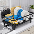 Urackify Compact Dish Drainer for Kitchen Counter - Expandable Large Capacity Drying Rack with Removable Cutlery Holder, Anti-Rust Plate Rack, Non-Slip Feet