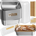 Gyreuni 50 Pack Aluminum Loaf Pans with Lids Stickers and Parchment Paper Sheets,2.4Lb Heavy Duty Aluminum Foil Premium Bread Tins - 8.3" X 4.1" X 2.2" Disposable Baking Pans