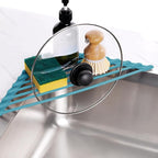 Tomorotec Compact Silicone-Coated Triangle Dish Drying Rack for Sink Corner - Foldable Stainless Steel Over-The-Sink Organizer and Storage Shelf (Dark Green)