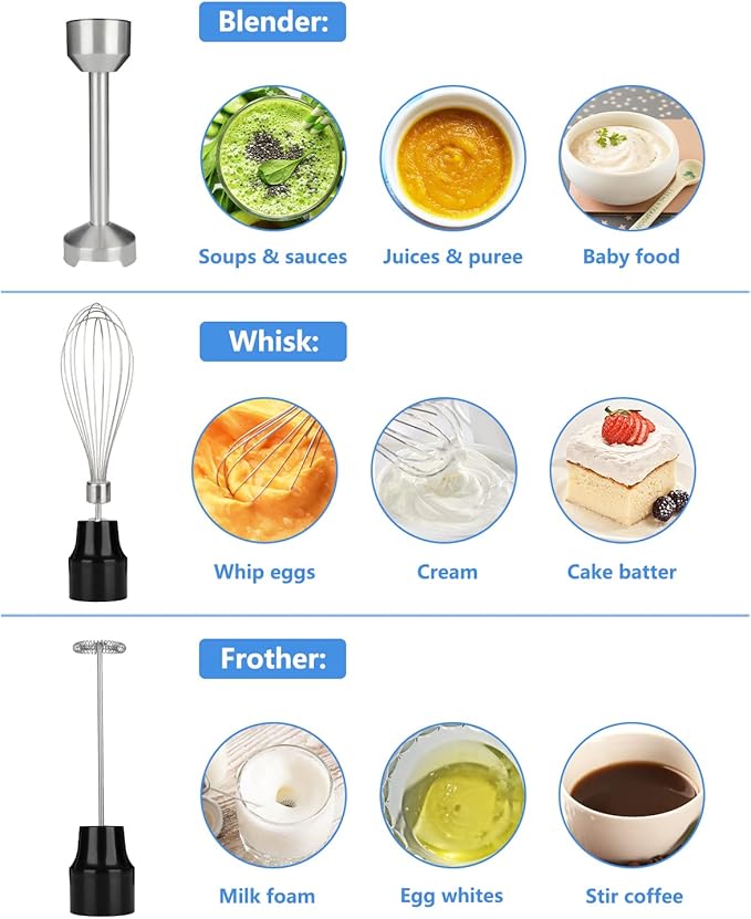 Amateys Immersion Blender Handheld,700W Hand Mixer Infinitely Variable Speeds,Multi-function Stainless Steel Stick Electric Kitchen Smoothie Blender with Detachable Whisk, Milk Frother,for Soup Puree