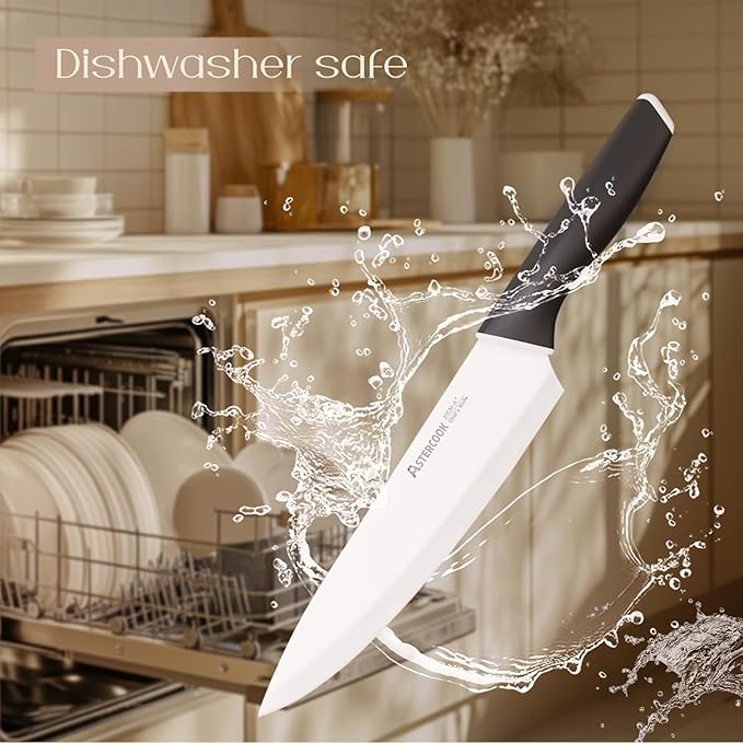 Astercook Knife Set, Kitchen Knives with Block and Sharpener 15 Pcs German Stainless Steel Knives Sharp Blade Dishwasher Safe Deba Knives with Ergonomic Handle, Elegant Black