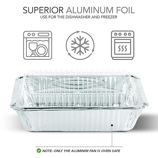 Stock Your Home 2 lb Small Aluminum Pans with Lids (50 Pack), Foil Pans with Clear Plastic Lids, Disposable Cookware & Takeout Trays for Restaurants & Catering