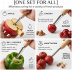 Cabilock 2-Piece Stainless Steel Fruit Corer Tool Set - Heavy Duty Kitchen Core Remover with Serrated & Smooth Blades - Multi-Use Pitter for Bell Pepper, Pear, Cherry, Jujube & Red Dates