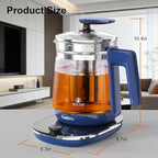 1200w Electric Kettle, 1.5L Borosilicate Glass tea kettle, Hot water kettle electric for Coffee or Tea, BPA Free, Auto Shut-Off, Stainless Steel, Fast Boil, Blue