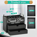Snack Organizer for Countertop, Wood Pantry Storage Bins with Handles, Snack Organizer for Pantry, Kitchen, 4 Compartment Food Container Snack Box with 2 Drawers, Pantry Organizer for Snacks, Chips