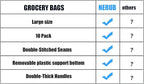 NERUB Set of 10 Reusable Grocery Bags Heavy Duty Shopping Bags Large Grocery Totes with Reinforced Bottom Super Sturdy Handles Washable, Blue