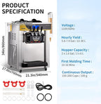 VEVOR Commercial Ice Cream Maker, 22-30L/H Yield, Countertop Soft Serve Machine with 2x6L Hopper 2L Cylinder LCD Panel Puffing Shortage Alarm, Frozen Yogurt Maker for Restaurant Snack Bar, Silve