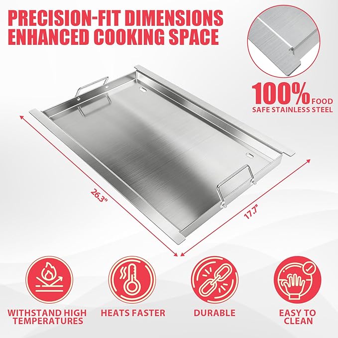 Full Size Griddle Insert for Napoleon Prestige PRO 500 & Built-in Prestige 500 Grills Accessories, BIP500RBNSS-3 P500RBPSS P500RSIBNK-3 P500 P500N Parts, 26.3"L x 17.7"W Stainless Steel Griddle Plate