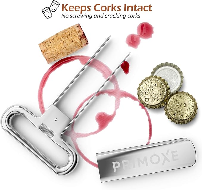 Ah So Two Prong Wine Cork Remover with Bottle Opener - Professional Stainless Steel Puller - Extractor For Opening & Vintage Collecting - for Connoisseurs & Collectors to Uncork