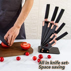 elabo 6 Piece Kitchen Knife Set – Premium Stainless Steel Knife Set with Block, Knives Set for Kitchen, Sharp Knife Block Set with Non-Stick Coating, Dishwasher Safe, Space-saving, Rose Gold