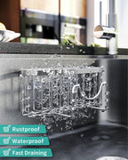 HapiRm Kitchen Sponge Holder for Sink - 2 Installation Methods Kitchen Sink Caddy Organizer with Unique M-Shaped, Rustproof Stainless Steel Sponge Caddy - Silver (Large)