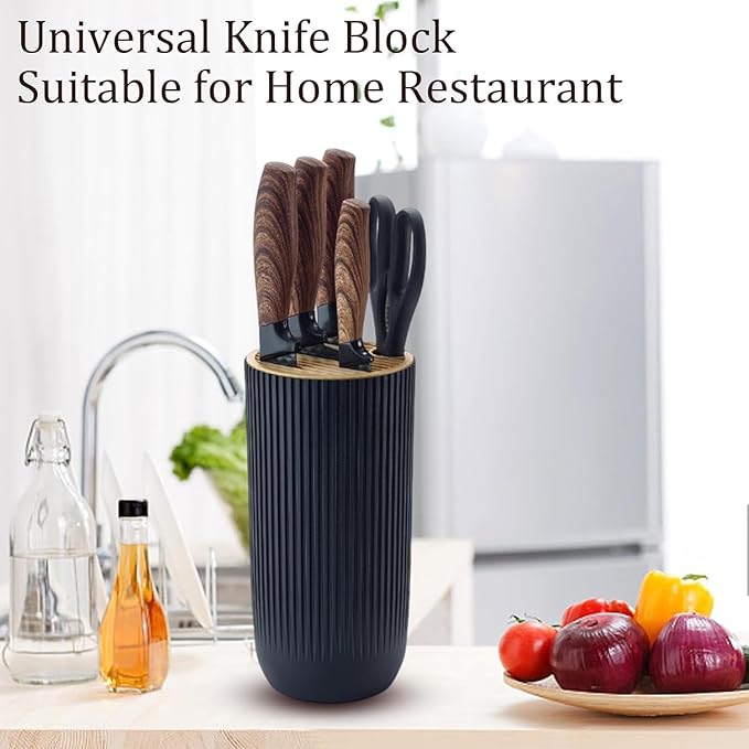 Black Knife Set, 6 Pieces Professional Kitchen Knife Set with Universal Knife Block, Super Sharp Knife Block Set with Ergonomic Handle Non-stick Stainless Steel Knife Block Set (Black)