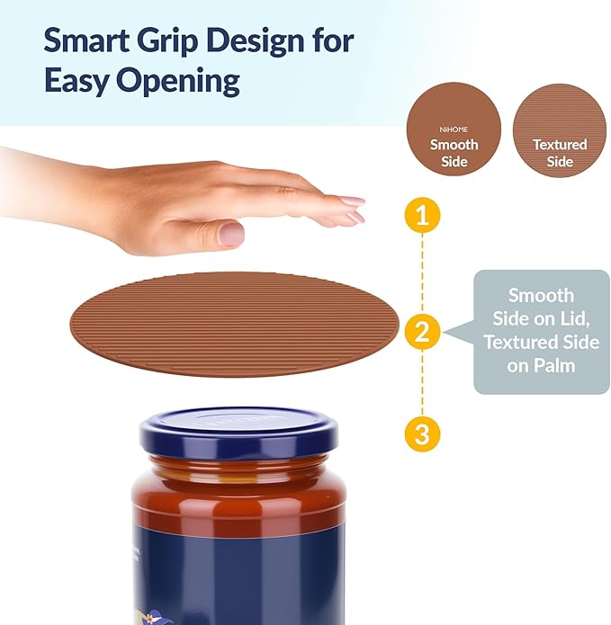 NIHOME Silicone Jar Opener – 6 Inch Large Anti-Slip Grip Pads, Premium 100% Food-Grade Silicone, Stylish Designer Colors, Multi-Purpose Heat-Resistant Mat & Coaster, Set of 4 (Coffee Colors)