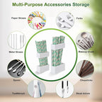 2 PACK Acrylic Straw Holder for Cabinet Doors, Reusable Straw Organizer with Ultra-Sticky Adhesive, Small Kitchen Accessories Container, Fits Both Short & Long Straws (White)