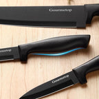Gourmetop Kitchen Knife Set with No Drilling Magnetic Strip for Kitchen Black Titanium Small Cooking Knives, Sharp Stainless Steel Chef Knife Set for Cutting Meat & Vegetable
