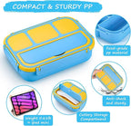 QQKO Bento Lunch Box for Kids Girls Boys, Toddler Kids Lunch Boxes for School, Lunch Containers for Adults with 4 Compartments, Sauce Container, Utensils, Food Picks and Muffin Cups, Blue