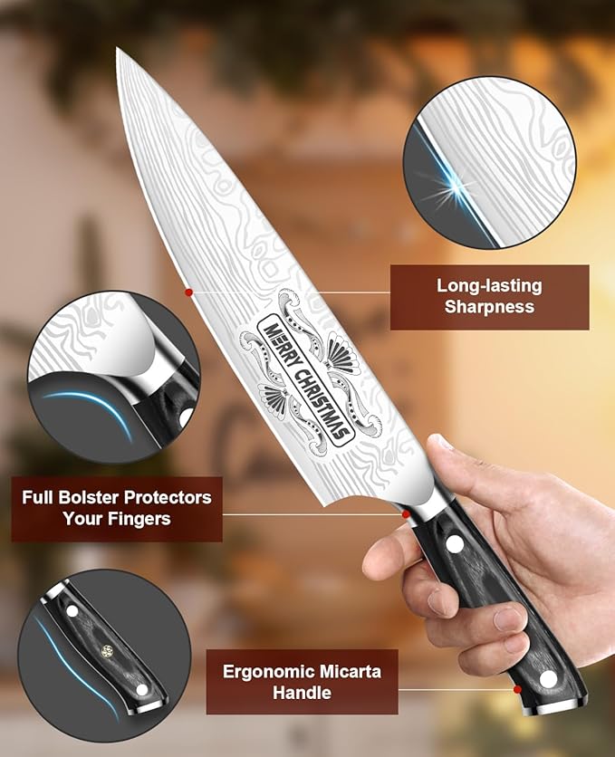 MOSFiATA Gifts for Him Her Men Women Husband, Christmas Xmas Stocking Stuffers, Birthday Gifts ideas for Him Her, 8 inch Pro German Chef Knife, Kitchen Knife Gift Set