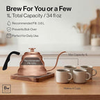 Barista Warrior Gooseneck Kettle with Built-In Thermometer for Pour Over Coffee & Tea - 1L Stainless Steel Kettle Stovetop Safe with Precision Spout - Copper Coated Stainless Steel