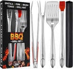 Kaluns BBQ Grilling Accessories, Grilling Gifts for Men Dad, Grill Tools for Outdoor Grill, Heavy Duty Stainless Steel Grill Set with Spatula, Tongs, Fork, Brush, & Grilling Mat, Best BBQ Gifts