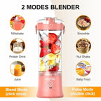 Portable Blender Dual Mode 18000RPM 20Oz Blending Cup Ice Crushing Smoothie Frozen Fruit Mini Home Gym Travel(Pink)