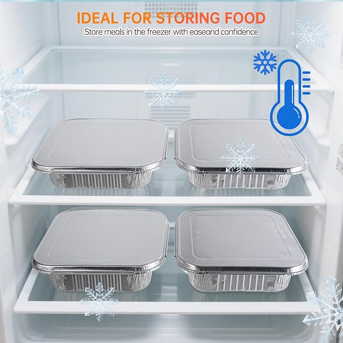 8x8 Aluminum Pans with Lids - 50 Pack Disposable Baking Pans, Tin Foil Pans with Lids for Holiday Cooking, Christmas, Parties Meal Prep, Storage, Heating and Baking
