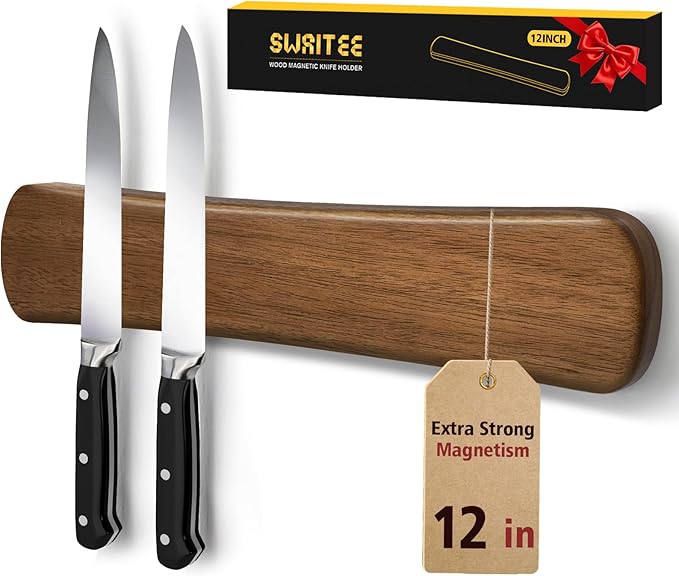 Swaitee Magnetic Knife Holder for Wall, 12 Inch Wood Strong Magnetic Knife Strip, Small Kitchen Storage Space Savers, Rv Apartment Farmhouse Accessories Organizer, Housewarming Gifts for New Home