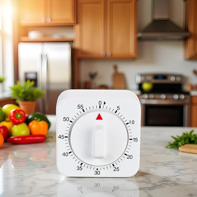 1Pc White Simple Fashionable Timer Clock,60-Minute Mechanical Kitchen Wind up Timer Visual Cooking Clock with Loud Alarm No Batteries Required for Cooking Baking and Kitchen,Thermometers and Timers