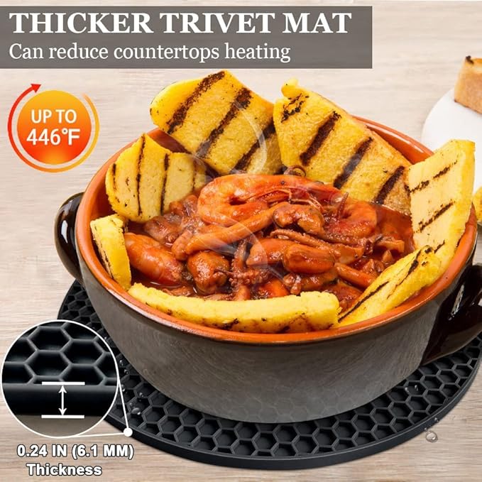 Silicone Trivet Mats - Walfos Heat Resistant Pot Holders Set, 4pcs 2 Sizes 7 Inch & 9 Inch, Multipurpose Non-Slip Hot Pads for Hot Pot, Hot Dishers, Jar Opener, Food Grade & BPA Free (Nordic Grey)