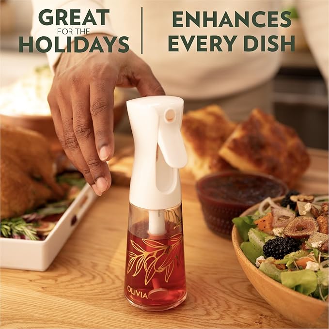 FLAIROSOL OLIVIA SIGNATURE Advanced Kitchen Oil Sprayer Technology, Fine Mist & Portion Control, Refillable Glass Olive Oil Cooking Spray Bottle for Air Fryer, Salad, BBQ, 2 Pack 200ml (White)