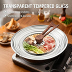 Najor Universal Lid for Pots, Pans and Skillets, Pot Lid With Wooden Standable Handle And Tempered Glass, Fits 8.25", 9", 10", 11", 12" Diameter Pots and Pans