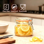 Encheng 16 oz Glass Jars With Airtight Lids And Leak Proof Rubber Gasket,Wide Mouth Mason Jars With Hinged Lids For Kitchen,Glass Storage Containers 6 Pack