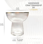 Lysenn Stemless Margarita Glasses Set of 2 - Elegant Vertical Stripes Cocktail Glasses – Premium Hand Blown Glassware for Martini and Mixed Drinks – 10 oz Gold Rim