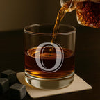 On The Rox (O-Monogram)- 4 Piece Set of 11 Ounce Engraved Heavy Base Rocks Glasses- Quality Elegant Glass-Multi-Purpose Beverage-Rocks Glass- For any Occasion Drinks