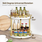 YATINEY Lazy Susan Organizer, Rotating Spice Rack, 2 Tier Spice Turntable Organizer, Industrial Turntable Spice Holder, for Kitchen Countertop and Cabinet, Compact and Versatile, White and Gold SR22DW
