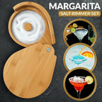 Margarita Salt Rimmer Set, 3 Tier Bamboo Rimmer for Glass Rims, Salt|Sugar|Lime Seasoning for Bloody Mary, Manhattan Tequila Cocktail Drink Accessories for Bartender/Bar (Bamboo Wood With Sponges)
