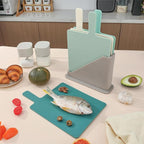 Plastic Cutting Boards for Kitchen, 4-Pieces Cutting Board With Food Icons And Storage Stand, Easy Grip Handle, Professional Chopping Board Set for Meat, Veggies, Fruits（12.9"X 9.4" X 3.1")