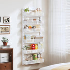 Pantry Door Organizers and Storage, 6-Tier Large Metal Heavy-Duty Frame Over the Door Spice Rack, 2 in 1 Wall-Mounted or Hanging shelf for Kitchen, Bathroom, Laundry Room, Bedroom, Closet &Nursery