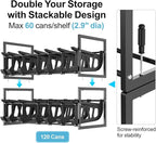 iSPECLE Expandable Can Organizer for Pantry, Large Capacity 60 Cans Can Storage Organizer Pantry Rack, Auto Rolling Dispenser & Stackable Metal Wire Holder for Deep Pantry Shelves, Black