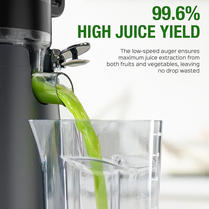 TUUMIIST Cold Press Juicer Machine, 5.3 Inch Extra Large Feed Chute for Whole Fruits, Easy to Clean Slow Juicer, High Yield, BPA Free - Grey