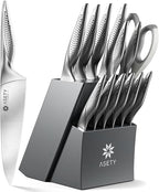 ASETY Knife Set - Ultra Sharp Knives Set for Kitchen with block, 15 PCS Stainless Steel Knife Set with Built-in Sharpener, Ergonomic Non-Slip Handle, Elegant Box for Men Women