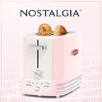 Nostalgia Retro Wide 2-Slice Toaster, Vintage Design With Crumb Tray, Cord Storage & 5 Toasting Levels, Pink