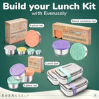 Everusely - Bento Box - Green, 27oz / 0.8 L - Stainless Steel Lunch Box with Leakproof Condiment Container - 3 Compartment Snack Organizer for On the Go Meals - Freezer & Dishwasher Safe